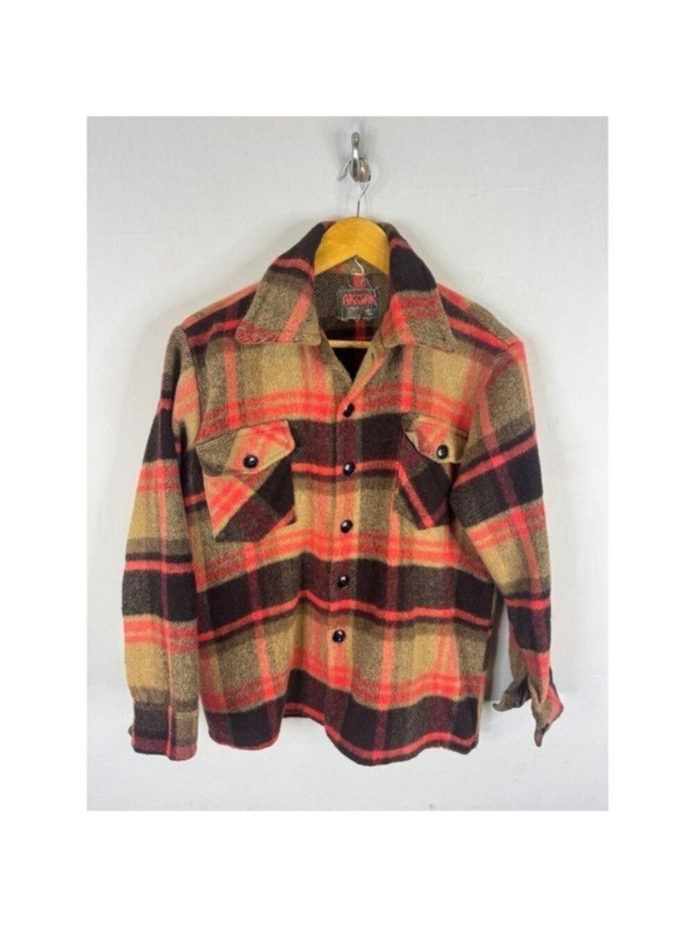 Vintage Ak-Jak Wool Plaid Shirt Jacket Red Women M Buffalo Check Shacket Canada